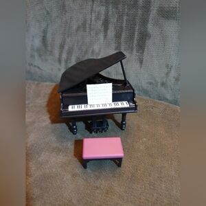 Miniature Black Grand Piano with Pink Bench